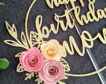 Happy Birthday MOM Cake Topper, Happy Birthday mama, momma, mum, madre, Table Centerpiece, Boho Party Decoration, Garden Party Decor, Floral