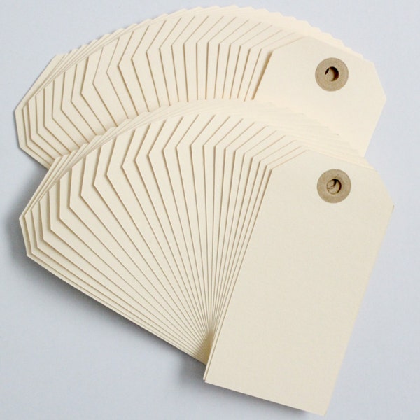 100 Small Manila CREAM Hang Tag, Gift Tag, Price Tag Die cuts punches cardstock 3 1/4X1 5/8 inch -Scrapbook, cards