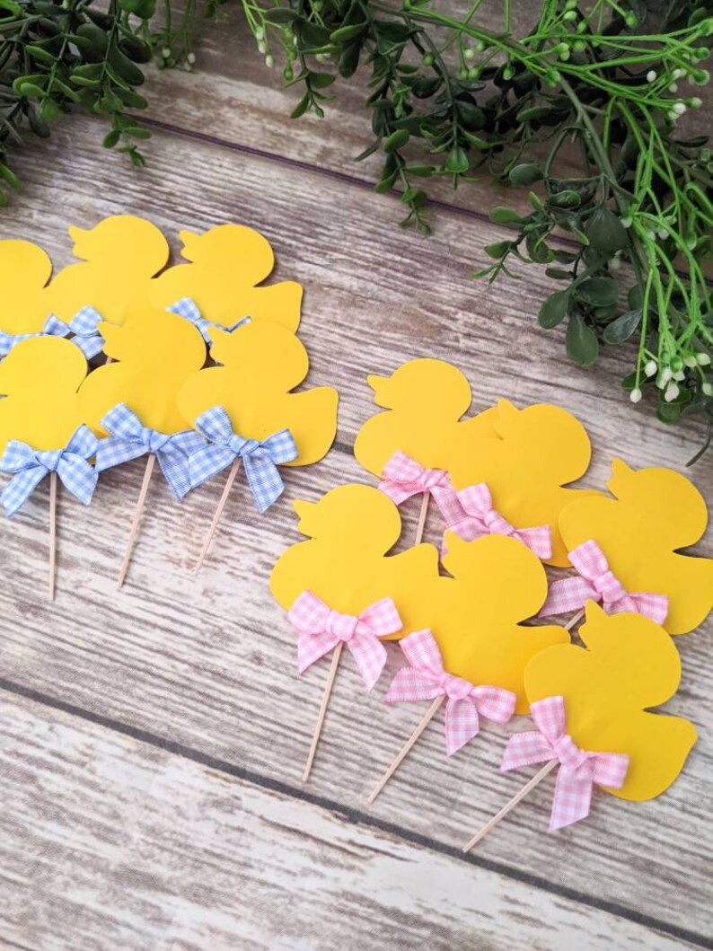48Pcs Gold Duck Cupcake Toppers - Gold Glitter Little Yellow