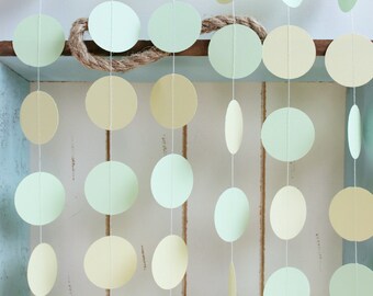 Light Yellow and Light Green 12 ft Circle Paper Garland- Wedding, Birthday, Bridal Shower, Baby Shower, Party Decorations