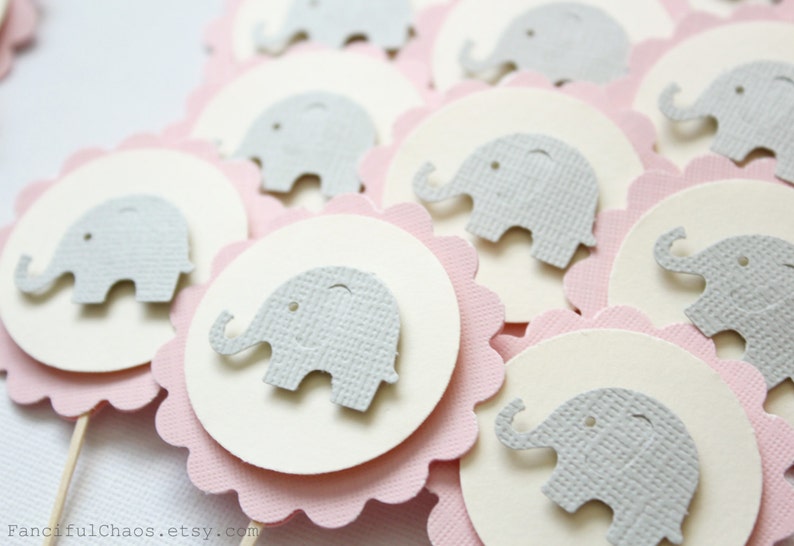 24 Baby Elephant Cupcake Toppers, Girl Baby Shower, Birthday, Party Decorations image 5