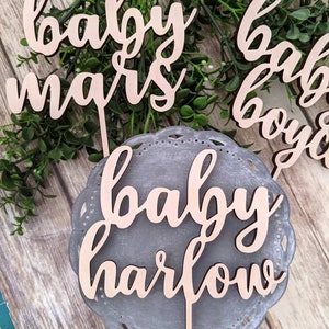 Personalized Name Baby Shower Cake Topper, It's a Girl Boy Baby Shower, Custom Wood Baby Name, Table Centerpiece, Boho Party Decoration image 4