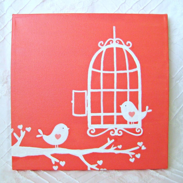 Open Bird Cage -10X10 Canvas Acrylic Painting, Wall Art, Home Decor