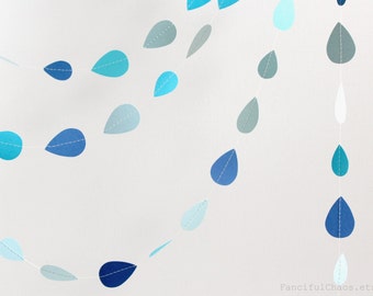 Blue Rain Drops Shower 10 ft Paper Garland- Wedding, Birthday, Bridal Shower, Baby Shower, Party Decorations