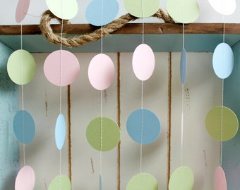 Light Sage, Light Blue, Blush Pink  12 ft Circle Paper Garland- Wedding, Birthday, Bridal Shower, Baby Shower, Party Decorations