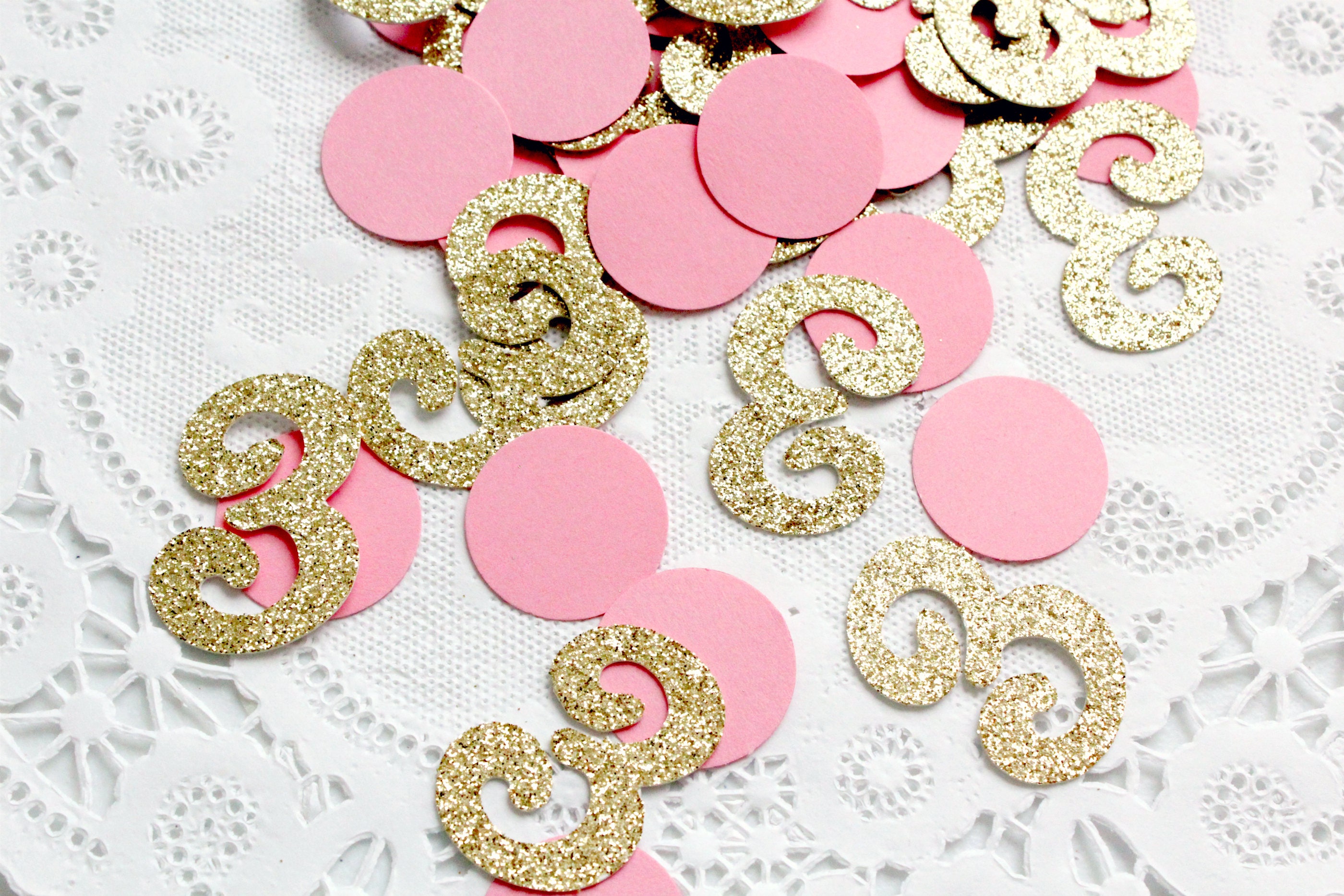 50 Gold Glitter Number One Pink Circle Confetti Die cuts | Etsy