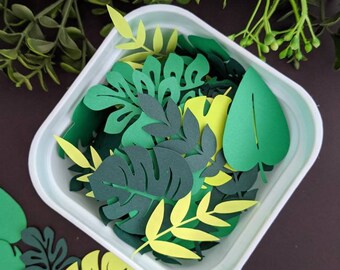 Tropical Greenery Palm Leaves Leaf Confetti Cutout, Smash Cake Topper Banner, 1st Birthday, First Birthday, Jungle Safari Party Decorations