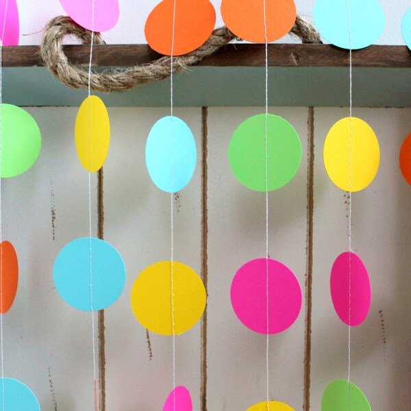 Pink, Orange, Yellow, Green, Turquoise Blue 12 ft Circle Paper Garland- Wedding, Birthday, Baby Shower, Party Decorations Bright Summer