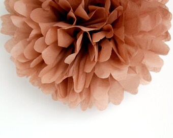 Mocha Brown Tissue Paper Pom Poms- Wedding, Birthday, Bridal Shower, Baby Shower, Party Decorations, Garden Party