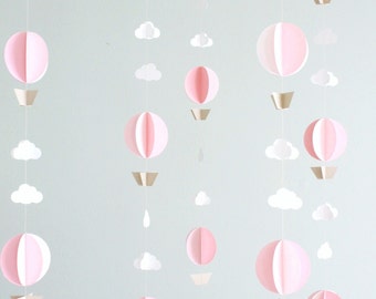 Hot Air Balloon Paper Garland- Wedding, Birthday, Bridal Shower, Baby Shower, Party Decorations, Baby Nursery, Mobile, Photo Prop