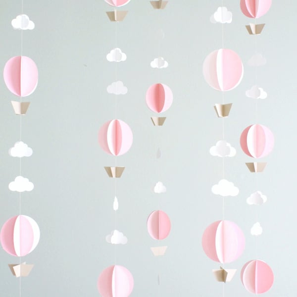 Hot Air Balloon Paper Garland- Wedding, Birthday, Bridal Shower, Baby Shower, Party Decorations, Baby Nursery, Mobile, Photo Prop