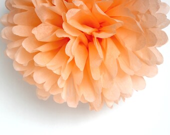 Peach Tissue Paper Pom Poms- Wedding, Birthday, Bridal Shower, Baby Shower, Party Decorations, Garden Party