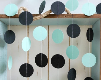 Mint Green and Black 12 ft Circle Paper Garland- Wedding, Birthday, Bridal Shower, Baby Shower, Party Decorations