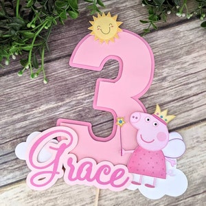 Peppa Pig Cake Topper, First Birthday, 1st Birthday, Custom Name Banner, Smash Cake, Party Decorations image 1