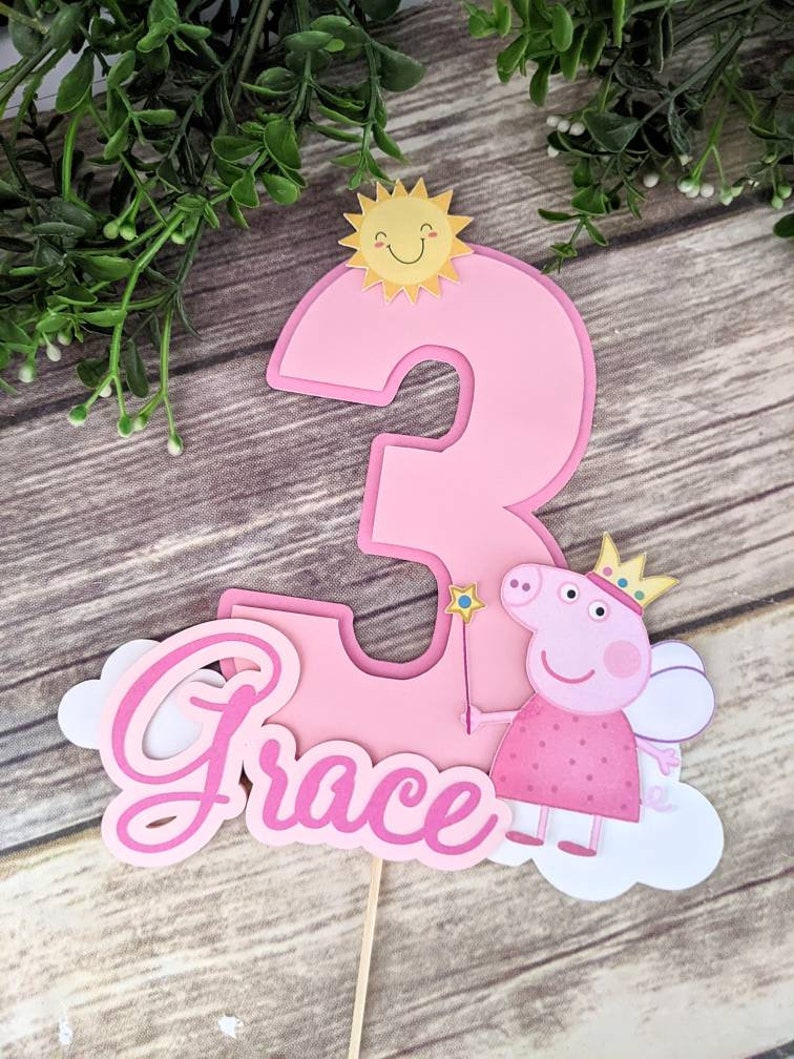 Peppa Pig Cake Topper, First Birthday, 1st Birthday, Custom Name Banner, Smash Cake, Party Decorations image 1