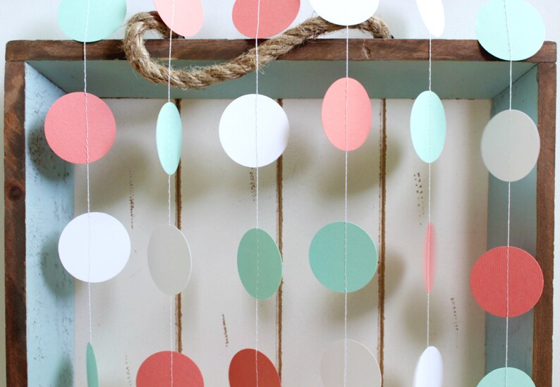 Mint Green Dark Coral White 12 Ft Circle Paper Garland Etsy