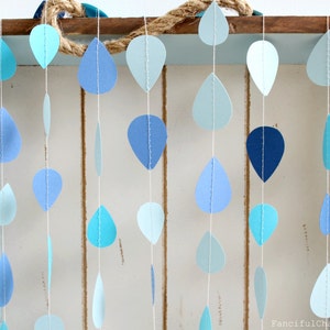 Blue Rain Drops Shower 10 ft Paper Garland Wedding, Birthday, Bridal Shower, Baby Shower, Party Decorations image 2