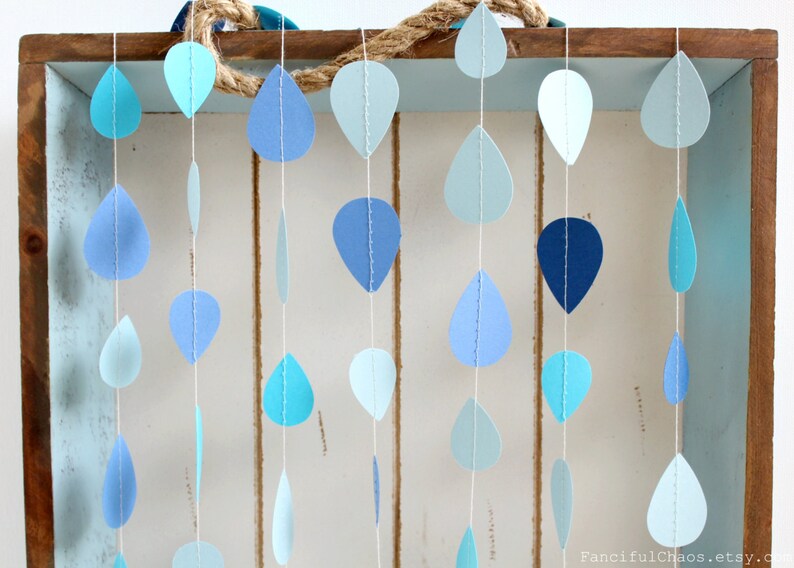 Blue Rain Drops Shower 10 ft Paper Garland Wedding, Birthday, Bridal Shower, Baby Shower, Party Decorations image 2