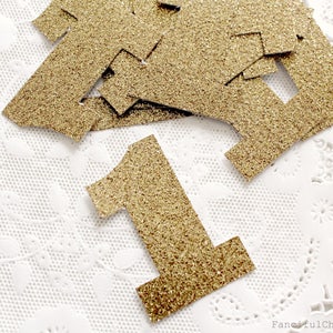 25 Gold Glitter Number One Die cuts punches cardstock 1st birthday, number 1, embellishment, confetti, table decoration image 1