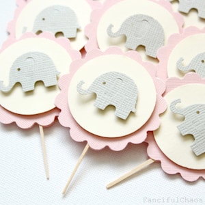 24 Baby Elephant Cupcake Toppers, Girl Baby Shower, Birthday, Party Decorations image 1