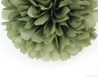 Olive Green Tissue Paper Pom Poms- Wedding, Birthday, Bridal Shower, Baby Shower, Party Decorations, Garden Party