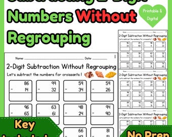 2-Digit Subtraction Worksheets Without Regrouping | 20 Pages with Answer Keys (No Prep)
