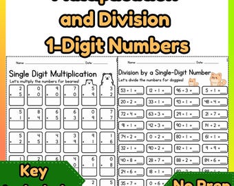 1-Digit Multiplication and Division Worksheets | 40 Pages with keys (No Prep)