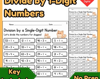 Division Practice Worksheets (1- & 2-Digit by 1-Digit) | 20 Pages with Answers Key (No Prep)