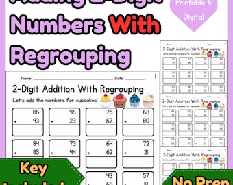 2-Digit Addition Worksheets With Regrouping | 20 Pages with Answer Keys (No Prep)