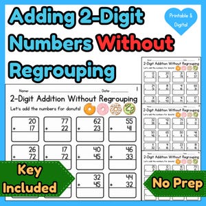 Hojas de ejercicios de suma de números de dos dígitos sin reagrupación / 20 páginas con claves de respuestas (sin preparación)
