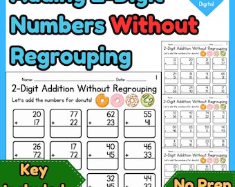 2-Digit Addition Worksheets Without Regrouping | 20 Pages with Answer Keys (No Prep)