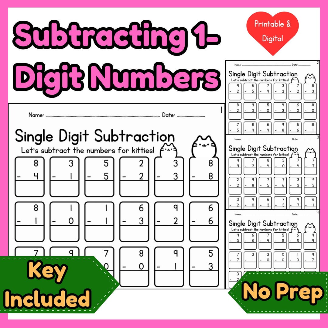 Single Digit Subtraction Worksheets to 10 L 20 Pages With Answer Keys ...