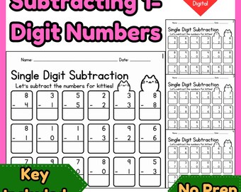 Single Digit Subtraction Worksheets to 10 l 20 Pages with Answer Keys (No Prep)
