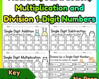 1-Digit Basic Math Operations MEGA BUNDLE | Addition, Subtraction, Multiplication & Division (No Prep)