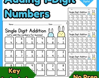 Single Digit Addition Worksheets to 10 | 20 Pages with Answer Keys (No Prep)