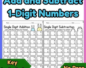 1-Digit Addition and Subtraction Worksheets | 40 Pages with Answer Keys (No Prep)