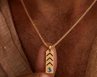 Personalized Bar Necklace: Custom Birthstone, Gold Minimalist Pendant for Him