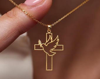 Dove Gold Cross Necklace, Baptism Gift, Christian Gifts for Christening, Christmas Gift, Personalized baby gifts