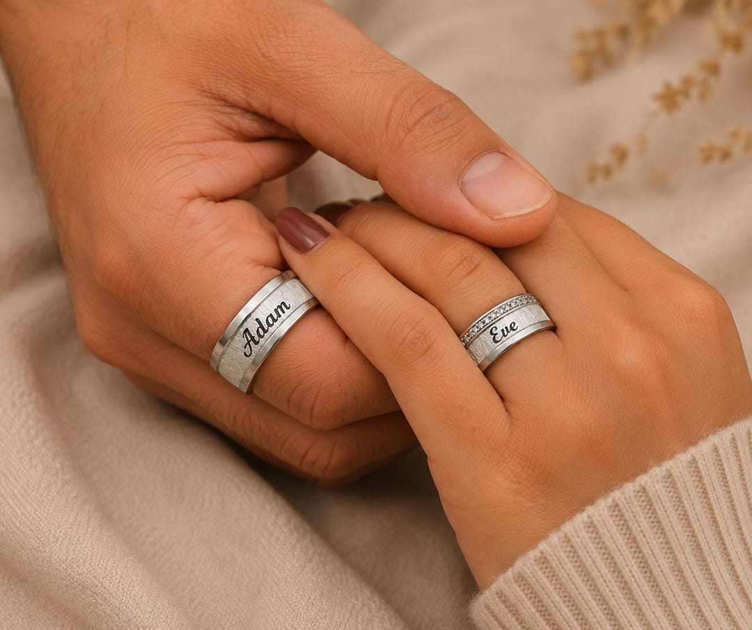 Personalized Couple Rings Set, Custom Name Silver Rings, Matching ...