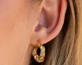 Gold Plated CZ Zircon Huggie Hoop Earrings, Dainty Minimalist Everyday Jewelry