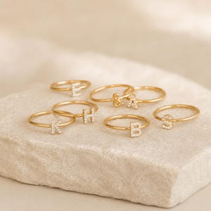 Personalized Initial Stackable Ring, Gold Plated Pave Letter Jewelry image 5