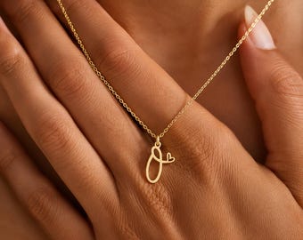 Custom Initial Necklace with Heart, Sterling Silver Gold Finish Pendant