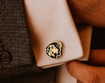 Gold Plated Lion Head Cufflinks, Luxury Mens Formal Accessories, Wedding Groom Gift