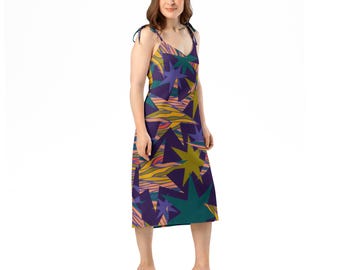 Binderiemen Midikleid, Boho Chic Sommerkleid, fließendes Sommer Urlaubs Outfit