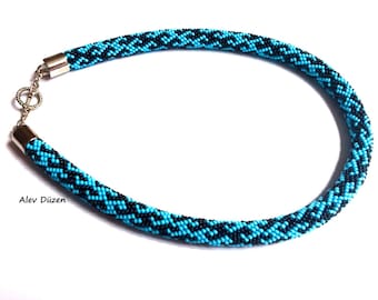 Blue Seed Bead Crochet Necklace: Handmade Statement Jewelry