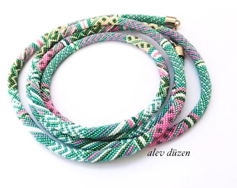 Bead Crochet Rope Necklace: Long Seed Bead Statement Jewelry