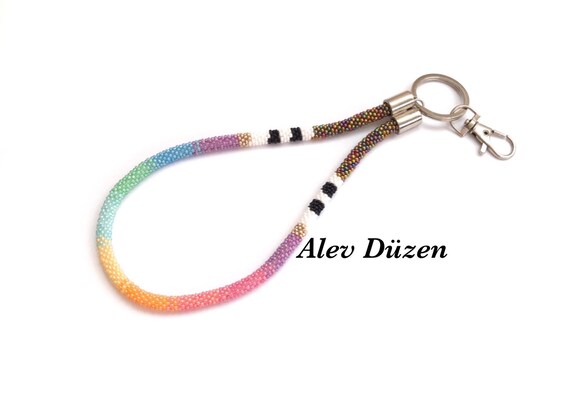 Rainbow Seed Bead Keychain: Native American Style ID Holder - Etsy