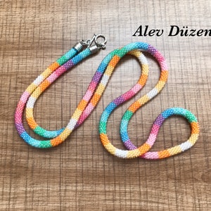 Extra Long Rainbow Seed Bead Crochet Necklace - Handmade (90cm)