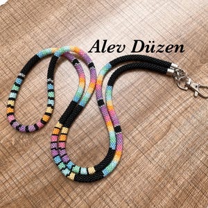Boho Beaded Crochet Lanyard: Colorful ID Holder Necklace