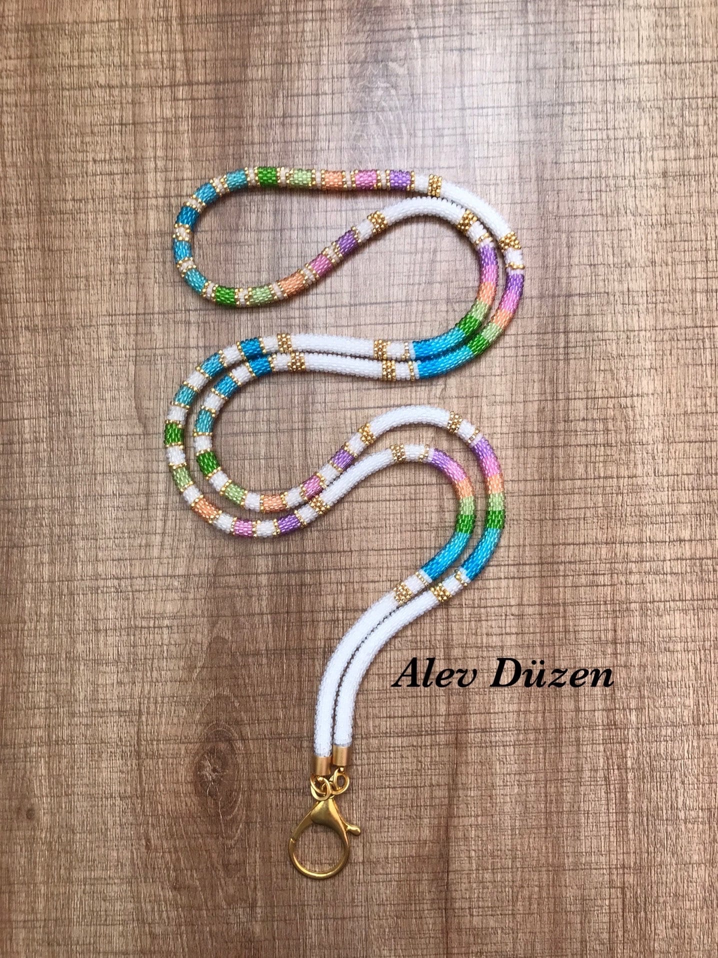 Extra Long Beaded Lanyard: Crochet Seed Bead Teacher ID Holder
